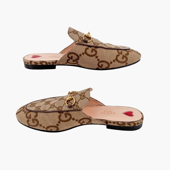 Gucci Princetown Horsebit Loafer Mule EU 38.5 US 8.5 Beige Jumbo GG Canvas Flat - Picture 10 of 15